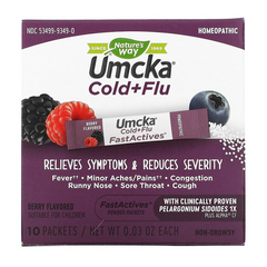 Nature's Way, Umcka, Fast Actives, для лікування застуди та грипу, не викликає сонливості, з ягідним смаком, 10 пакетів з порошком (NWY-15349), фото
