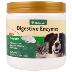 NaturVet, травні ферменти з пробіотиками, для собак та кішок, порошок, 227 г (VET-03661), фото