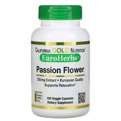 California Gold Nutrition, EuroHerbs, "Пасифлора", 250 мг, 180 рослинних капсул (CGN-01284), фото