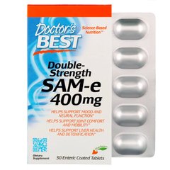 Doctor's Best, SAM-e, двойная сила, 400 мг, 30 таблеток, покрытых кишечнорастворимой оболочкой (DRB-00151), фото