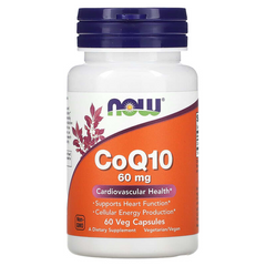 Now Foods, Коэнзим Q10, 60 мг, 60 вегетарианских капсул (NOW-03153), фото