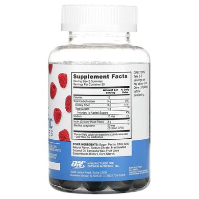 Optimum Nutrition, Жувальні цукерки з пребіотиків і пробиотиком, блакитна малина, 60 жувальних цукерок (OPN-06442), фото