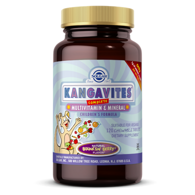 Solgar, Kangavites, полноценный детский комплекс с витаминами и минералами, со вкусом ягод Bouncin', 120 жевательных таблеток (SOL-01016), фото