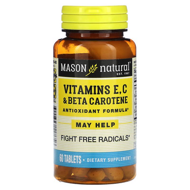 Антиоксидант Витамины A, E, C, Vitamin E, C & Beta Carotene, Mason Natural, 60 таблеток (MAV-11765), фото