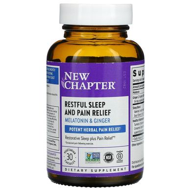 New Chapter, Restful Sleep and Pain Relief, Спокійний безболісний сон, 30 вегетаріанських капсул (NCR-90343), фото