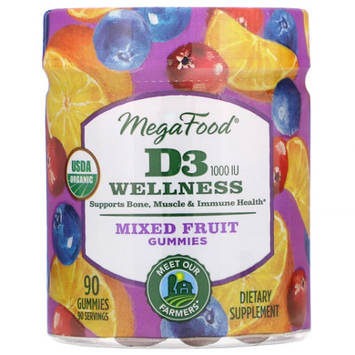 MegaFood, Вітамін D3, 1000 МО, Wellness, смак фруктів, 90 желейних цукерок (MGF-10348), фото