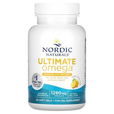 Nordic Naturals, Ultimate Omega, зі смаком лимона, 1280 мг, 60 капсул (NOR-01797), фото