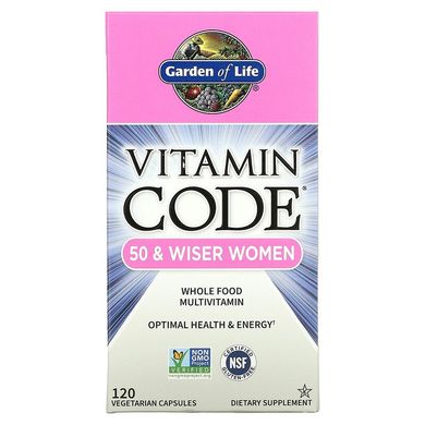 Garden of Life, Vitamin Code, для жінок від 50 і старше, мультивітаміни із сирих цільних продуктів, 120 вегетаріанських капсул (GOL-11367), фото