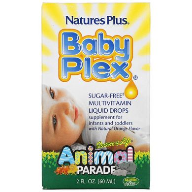 Nature's Plus, Source of Life, Animal Parade, Baby Plex, рідкі мультивітамінні краплі без цукру, з натуральним смаком апельсина, 60 мл (NAP-29988), фото