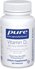 Витамин D3, Vitamin D3, Pure Encapsulations, 10,000 МЕ, 120 капсул (PE-01195), фото