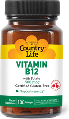 Вітамін В-12 та фолієва кислота, Vitamin B12, Country Life, 500 мкг, 100 льодяників (CLF-06295), фото