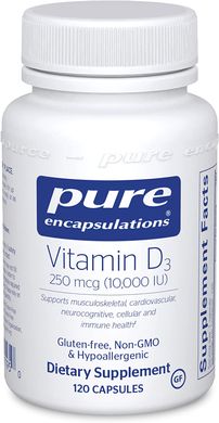 Витамин D3, Vitamin D3, Pure Encapsulations, 10,000 МЕ, 120 капсул (PE-01195), фото