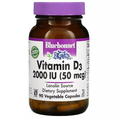 Bluebonnet Nutrition, Витамин D3, 50 мкг (2000 МЕ), 90 растительных капсул (BLB-00314), фото