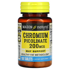 Хром пиколинат, 200 мкг, Chromium Picolinate, Mason Natural, 100 таблеток (MAV-12241), фото