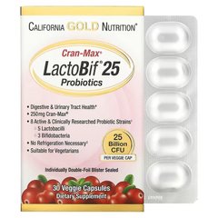 California Gold Nutrition, Lactobif, Cran-Max, пробиотики, 25 млрд КОЕ, 30 растительных капсул (CGN-01334), фото