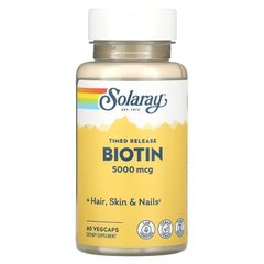 Біотин, Biotin, Solaray, 5000 мкг, 60 капсул (SOR-43546), фото