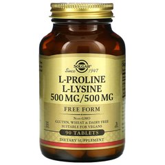 Solgar, L-пролин/L-лизин в свободной форме, 500 мг/500 мг, 90 таблеток (SOL-02279), фото