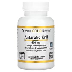 California Gold Nutrition, масло антарктического криля, комплекс фосфолипидов из омега-3 с астаксантином, натуральный клубнично-лимонный вкус, 500 мг, 120 капсул из рыбьего желатина (CGN-01101), фото