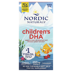 Nordic Naturals, ДГК для дітей, полуниці, для дітей 3-6 років, 250 мг, 90 желатинових міні-капсул (NOR-01710), фото