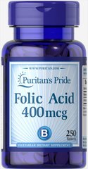 Фолиевая кислота, Folic Acid, Puritan's Pride, 400 мкг, 250 таблеток (PTP-11403), фото
