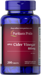 Яблочный уксус, Apple Cider Vinegar, Puritan's Pride, 600 мг, 200 таблеток (PTP-55667), фото