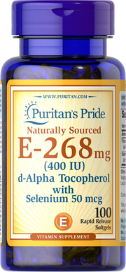 Витамин Е с селеном, Vitamin E, Puritan's Pride, 400 МЕ, натуральный, 100 гелевых капсул (PTP-13840), фото
