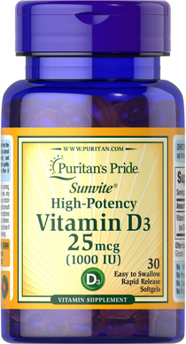Puritan's Pride, Витамин Д3, 1000 МЕ, 30 капсул (PTP-15604), фото