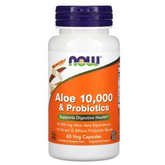 Now Foods, алоэ 10 000 с пробиотиками, 60 растительных капсул (NOW-03029), фото