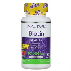 Natrol, Биотин, максимальная эффективность, клубника, 10 000 мкг, 60 таблеток (NTL-06885), фото