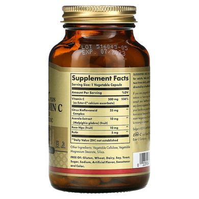 Solgar, Ester-C Plus, вітамін C, 500 мг, 100 рослинних капсул (SOL-01039), фото