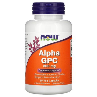Now Foods, Alpha GPC (гліцерофосфохолін), 300 мг, 60 рослинних капсул (NOW-03085), фото