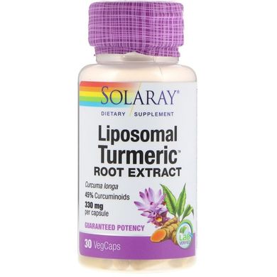 Куркума, ліпосомальний екстракт кореня, Liposomal Turmeric, Solaray, 330 мг, 30 вегетаріанських капсул (SOR-25173), фото
