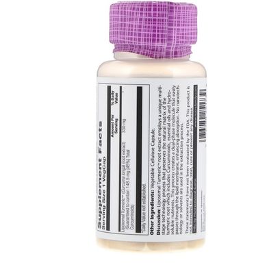 Куркума, липосомальный экстракт корня, Liposomal Turmeric, Solaray, 330 мг, 30 вегетарианских капсул (SOR-25173), фото