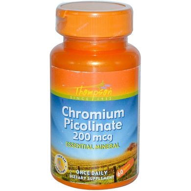 Пиколинат хрому, Chromium Picolinate, Thompson, 200 мкг, 60 таблеток (THO-19640), фото