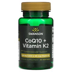 Swanson, Коэнзим Q10 + витамин K2, 60 мягких таблеток (SWV-21069), фото