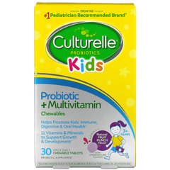 Culturelle, Kids, Жувальні таблетки з пробіотиками та мультивитаминами, від 3 років, натуральний фруктовий пунш, 30 жувальних таблеток (CTL-40076), фото
