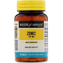 Цинк, 50 мг, Zinc, Mason Natural, 100 таблеток (MAV-06911), фото
