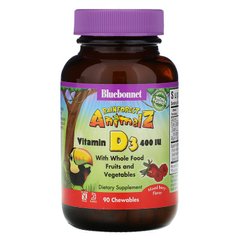 Bluebonnet Nutrition, Rainforest Animalz, витамин D3 с натуральным ягодным вкусом, 400 МЕ, 90 жевательных таблеток (BLB-00194), фото