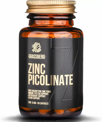 Цинк пиколинат, Zinc Picolinate, Grassberg, 15 мг, 60 капсул (GSB-091900), фото