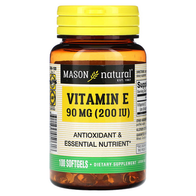 Mason Natural, Витамин Е, 90 мг, 100 гелевых капсул (MAV-05061), фото