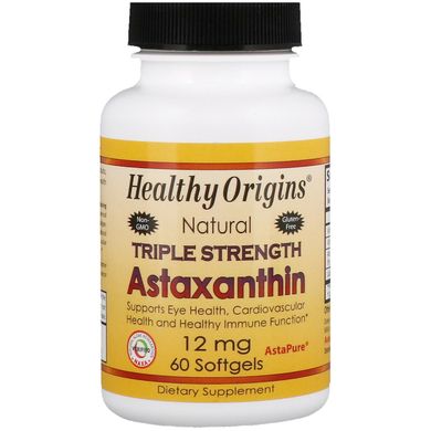 Healthy Origins, Астаксантин тройной силы, 12 мг, 60 желатиновых капсул (HOG-84925), фото