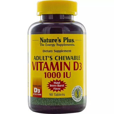 Nature's Plus, Adult's Chewable Vitamin D3, Maui Berry Burst Flavor 1000 IU, 90 таблеток (NAP-01044), фото