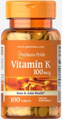 Вітамін К, Vitamin K, Puritan's Pride, 100 мкг, 100 таблеток (PTP-13070), фото