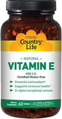 Country Life, Витамин E, 60 мягких капсул (CLF-07541), фото