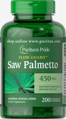 Со пальметто, Saw Palmetto, Puritan's Pride, 450 мг, 200 капсул (PTP-13533), фото