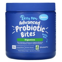 Zesty Paws, Advanced Probiotic Bites для собак, пищеварение, пожилые люди, куриный вкус, 90 мягких жевательных кусочков, 360 г (ZTP-59000), фото