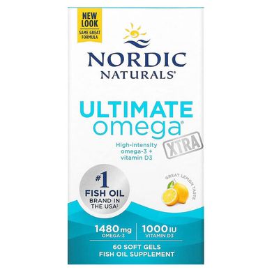 Nordic Naturals, Ultimate Omega Xtra, лимон, 1000 мг, 60 м'яких пігулок (NOR-01799), фото