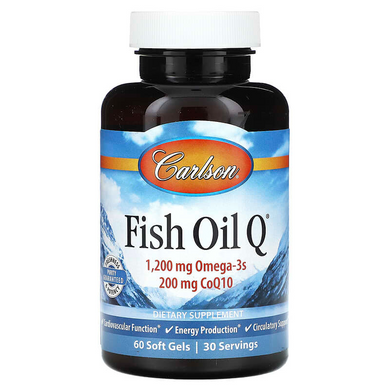 Омега-3 + коэнзим Q10, Fish Oil Q, Carlson Labs, 60 гелевых капсул (CAR-01673), фото