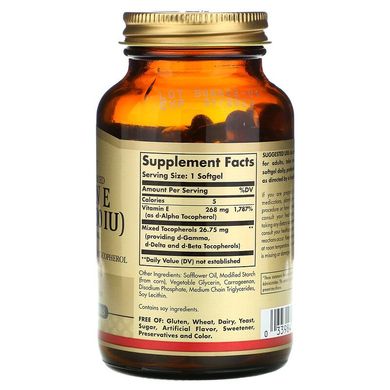 Solgar, Вітамін E, 268 мг (400 МО), 100 м'яких вегетаріанських капсул (SOL-03547), фото