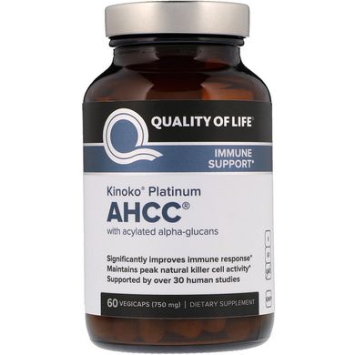 Quality of Life Labs, Kinoko Platinum AHCC, імунна підтримка, 750 мг, 60 рослинних капсул (QLL-00337), фото